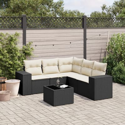 vidaXL - 6-delige - Loungeset - met - kussens - poly - rattan - zwart