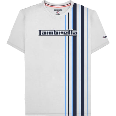 Lambretta Heren SS25 Racing Stripe T-shirt (Wit/Navy/Azure)