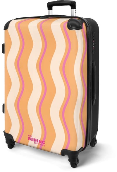 NoBoringSuitcases.com® - Koffer groot - Rolkoffer lichtgewicht - Golvende strepen in oranje en roze - Reiskoffer met 4 wielen - Valies grote trolley XL op wieltjes - Harde reistrolley met TSA slot - 20 kg bagage - Reizen