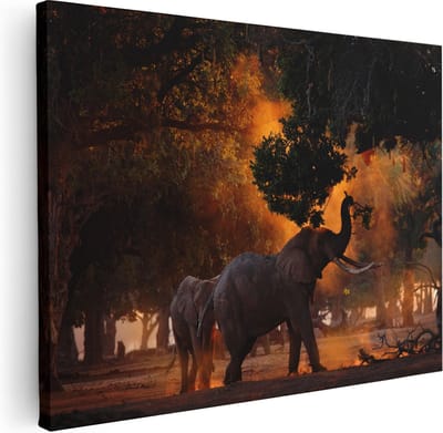 Artaza Canvas Schilderij Olifanten - 40x30 cm - Klein - Wanddecoratie Dieren - Muurdecoratie Woonkamer - Kamer Accessoires