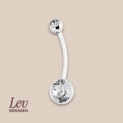 Lev Sieraden - Double jewelled zwangerschaps navel piercing - Zilver - 1.6 x 36mm - PTFE & Titanium - 5 en 8mm bolletjes met steen