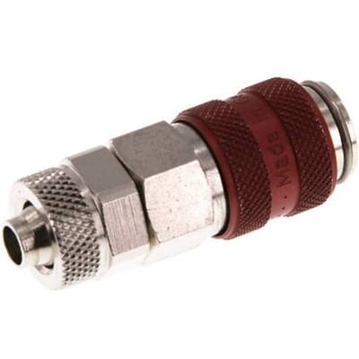 Vernikkeld Messing DN 5 Rood Luchtkoppeling Snelkoppeling 6x8 mm Push-On Double Shut-Off - CLS5-N-BN-RED-SV-6