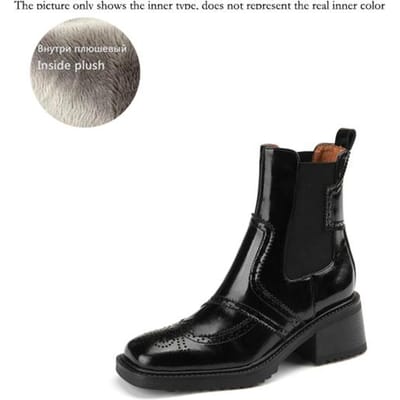 Mode hiver femmes chaussures Chelsea femmes bottes bout rond talon épais bottes plate-forme bottes rétro Bullock bottines 37 black