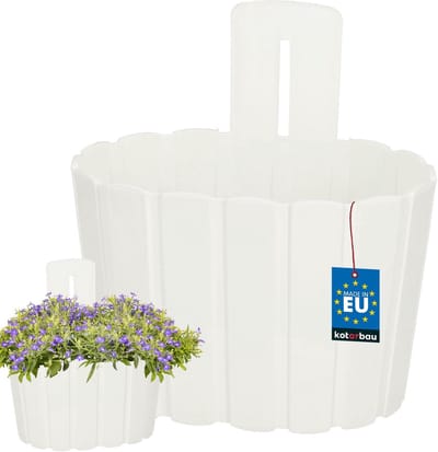KOTARBAU® Balkonbak - Bloembak voor Balkon - Balkon Plantenbak 20x14x13 cm Balkonbak met Houder - Kunststof Plantenbak - Wit