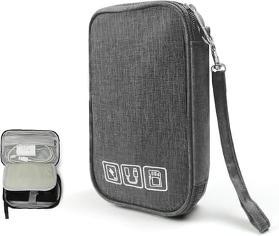 Grote 3-laagse Elektronische Kabel Organizer - Draagbare Tech Pouch voor Reisaccessoires met Polsband voor USB Powerbank (Grijs)