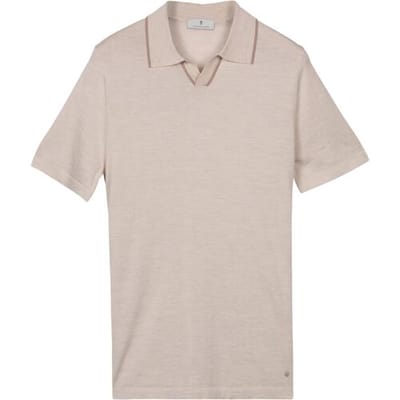 Thomas Maine Polo Pullover Fine Merino Full Needle Rib Placket Contrast Kitt / male