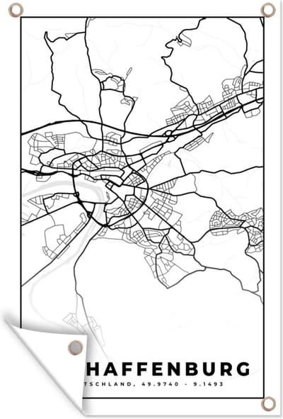 Muurdecoratie Afschaffenburg - Stadskaart - Plattegrond - Kaart - 120x180 cm - Tuinposter - Tuindoek