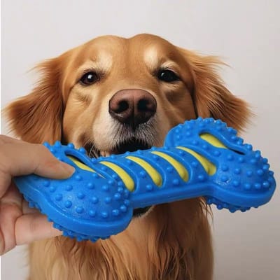 Jouets à mâcher pour chiens pour mâcheurs agressifs, Os en caoutchouc résistant pour la dentition avec couineur, Bâtonnet à mâcher interactif pour chiots, pour chiens de petite, moyenne et grande taille pack-2 bleu