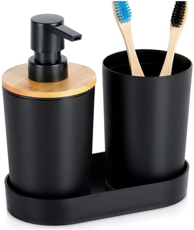 Badkamerset Zwart 3 delig - Badkamer - Accessoires - Tandenborstelbeker - Zeepdispenser