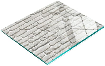 Decoratieve glazen snijplank voor in de keuken, witte bakstenen muur, 60x52 cm
