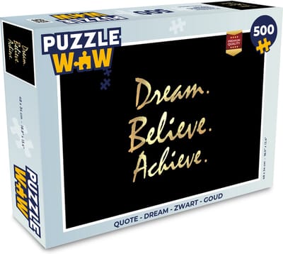 Puzzel Quote - Dream - Zwart - Goud - Legpuzzel - Puzzel 500 stukjes