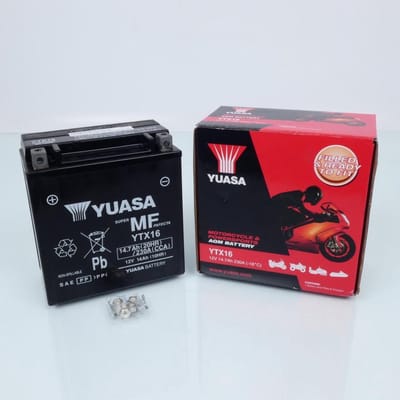 Batterie SLA Yuasa pour Moto Kawasaki 1500 VN Mean streak 2002 à 2005 YTX16-BS / YTX16 / 12V 14.7Ah Neuf