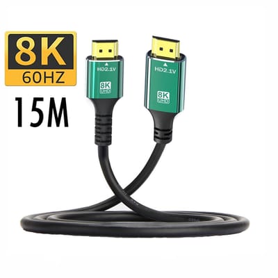 De Beste Gadgets HDMI Kabel 15 meter - HDMI Kabel 4k / 8k - HDMI 2.1 Kabel - 24K Gold Plated - 8K (60 Hz) - 4K (144 Hz) - Full HD 1080p - Ethernet - 3D - ARC - 48Gbps - DTS HD - Geschikt voor Dolby Atmos - Male naar male - High Speed HDMI Kabel - 15m
