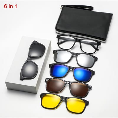 Clip-On 6 en 1 Lunettes de Soleil Lunettes de Vue Femmes Hommes Aimant Protection Solaire Monture de Lunettes de Soleil UV40-0 Anti-Reflet gray