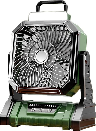Deze oplaadbare, draagbare ventilator is compact en draagbaar, voorzien van een 5400mAh-batterij, 4 instelbare standen en een ingebouwd lampje. Hij is geschikt voor gebruik in winkels, slaapkamers, buiten, op het strand en op reis.