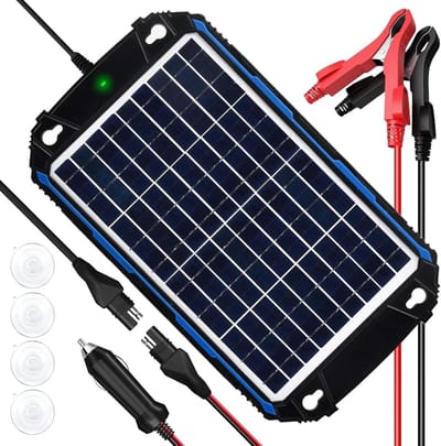 SUNER POWER Waterproof 10W 12V Solar Battery Charger & Maintenance Pro, Built in UltraSmart MPPT Charge Controller, 10 Watt Solar Panel Trickle Charging Kits for Car Automotive Boat Marine RV Trailer