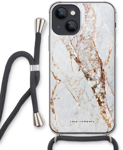 Case Company® - Hoesje met koord geschikt voor iPhone 13 mini hoesje met Koord - Goud marmer - Telefoonhoesje met Zwart Koord - Bescherming aan alle Kanten en Over de Schermrand