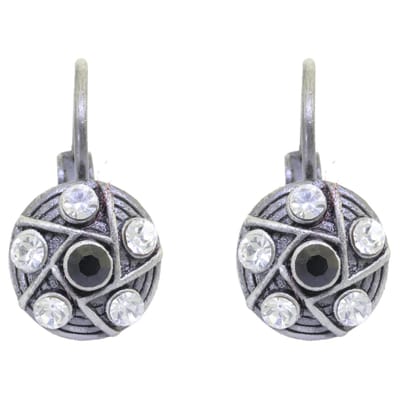 Behave – Dames oorhangers – Zwart en transparant kristal – 1 cm – Vintage zilverkleur
