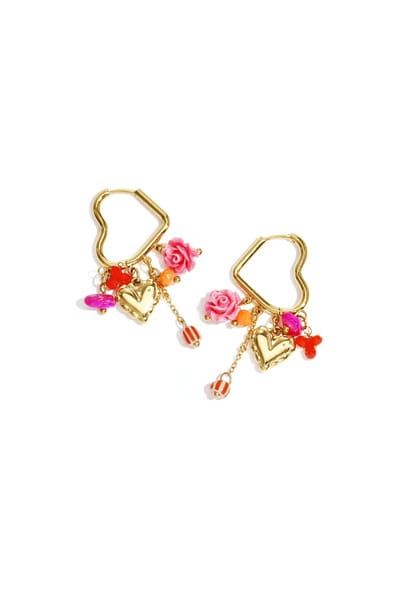 hartvorm met kralen hangers en charms Rozerood