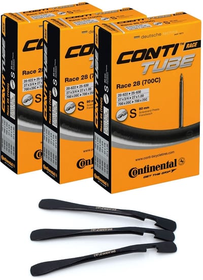 3x Conti binnenband Race 28 inch 20/25-622/630 (SV80) + bandenlichters