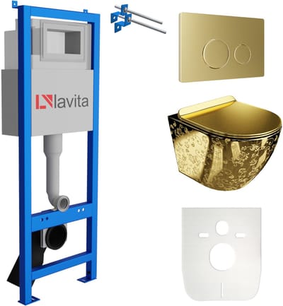 LAVITA LAV 101 - Inbouwreservoir Set - 40cm Smal - Sofi Slim Golden Eye Goud - Randloos - Wandcloset WC Set