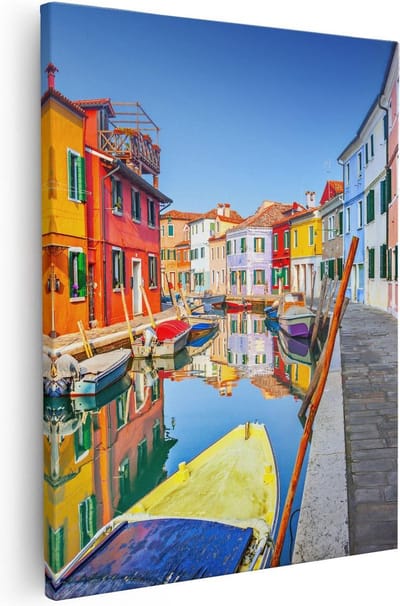 Artaza Canvas Schilderij Italië - 40x50 cm - Wanddecoratie Canal Burano - Muurdecoratie Kleurrijke Huizen - Kamer Accessoires Boot