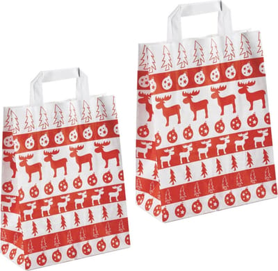 50 x papieren Kersttassen / Kerst draagtassen / Kersttasjes "Noorwegen" Met Platte Oren 25 stuks afmeting 18 x 8 x 22cm en 25 stuks afmeting 22 x 10 x 28cm/ Kraft Papieren Tasjes Met Handvat/ Cadeautasjes met vlak handgrepen / Zakjes/