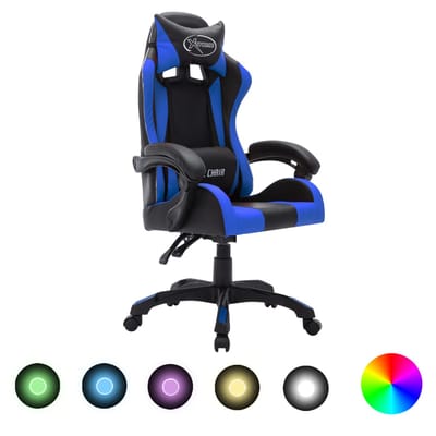 vidaXL - Racestoel - met - RGB - LED-verlichting - kunstleer - blauw - en - zwart