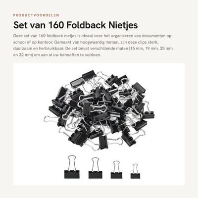 Dailygoods- Bindclips 160 Stuks - Foldback Clips 15/19/25/32 mm - Zwarte Paperclips - Documentenclips - Papierklemmen - Hoogwaardig Metaal - Papierclips