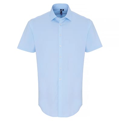Premier Heren Rekken Pasvorm Poplin Korte Mouwen Shirt (Lichtblauw)