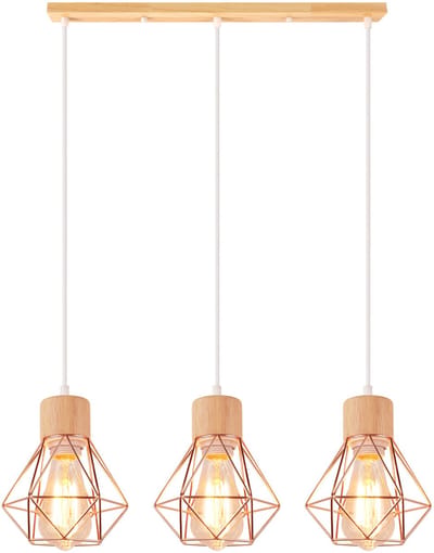 3 Hanglampen Industriële Diamant E27 Kroonluchter Vintage voor Slaapkamer Woonkamer Roze