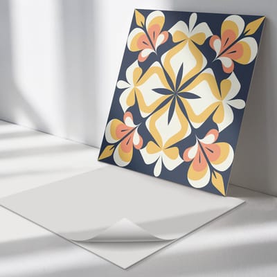 Wallfluent Vinyl Tegels - Geometrisch Bloemenpatroon Wand PVC Tegels - 30 cm x 30 cm - Geel Vinyl Tegels - Set van 9 - Vierkant PVC Tegels - Patroon Plaktegels - Vinyl Tegels Zelfklevend - Plaktegels Keuken en Badkamer