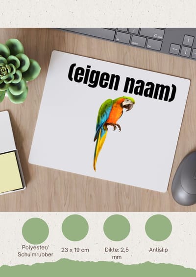 Akyol - papegaai met eigen naam Muismat - Papegaai - papegaai liefhebbers - iemand die houdt van papegaaien - verjaardag - cadeau - kado - 23 bij 19 cm
