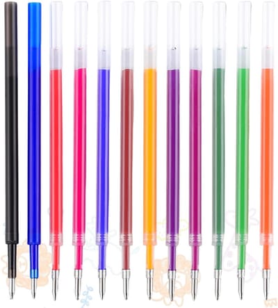 Set van 12 vervangende inktpatronen voor gekleurde pennen, 0.5 mm punt, ideaal voor school en dagelijks gebruik, 12 verschillende kleuren