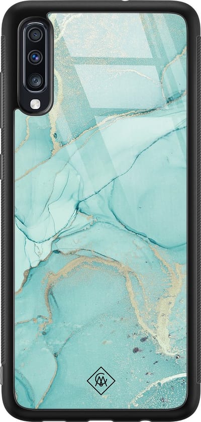 Casimoda® hoesje - Geschikt voor Samsung Galaxy A50 - Marmer mint groen - Luxe Hard Case Zwart - Backcover telefoonhoesje - Mint