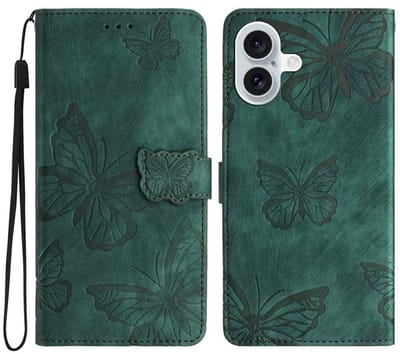 Coverup Hoesje - Geschikt voor iPhone 17 Hoesje - Coverup Vlinders Book Case - Groen