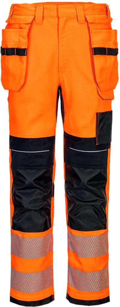 Portwest PW3 Vlamvertragende Modaflame Hi-Vis werkbroek met holsterzakken FR415 - Oranje/Zwart - 28