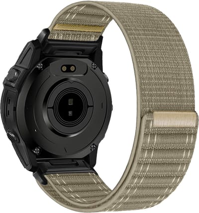 Stravo Nylon Sportbandje met Klittenbandsluiting – QuickFit 20mm Garmin Horlogeband – Geschikt voor Garmin Fenix 5s - Plus & Sapphire - Fenix 6s - Pro & Sapphire - Fenix 7s / Fenix 8 - 43mm - Pro & Sapphire - Epix Pro (Gen 2) 42mm – Khaki
