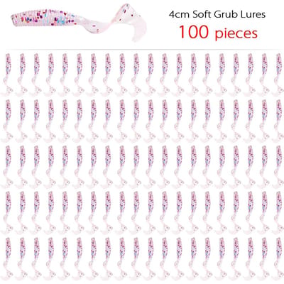 100 pièces 4 cm leurres de pêche artificiels souples appâts de pêche queue Grub leurres ver Moggot Grub leurres appâts violet