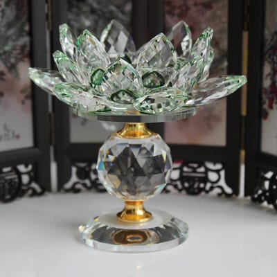 Bougeoir fleur de Lotus en cristal, photophore, décoration Feng Shui pour la maison, blanc vert
