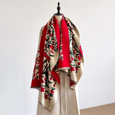 Luxe Dames Winter Kasjmier Sjaal - Bloemenprint met Kwastjes Pashmina Sjaal Wrap, Bandana & Poncho