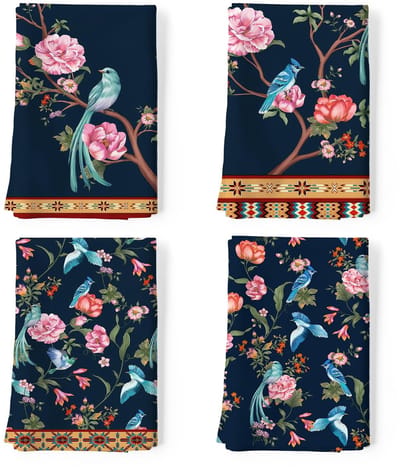Dailygoods- Keukendoeken Set - 100% Katoen - Multifunctionele Vaatdoeken - 48 x 70 cm - Sneldrogend - Retro Vogel/Bloemtakken Patroon - Theedoeken