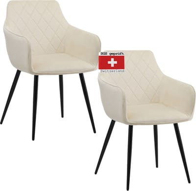 ALBATROS Salo Eetkamerstoelen met Fluwelen Bekleding, Set van 2, Beige - Stijlvol Ontwerp, Fluwelen bekleding, SGS-goedgekeurde gestoffeerde stoel - Moderne Keukenstoel, Eetkamerstoel of Eettafelstoel