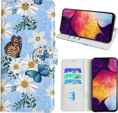 Hoesje geschikt voor Samsung Galaxy A50 Bookcase met Bloemen vlinder print