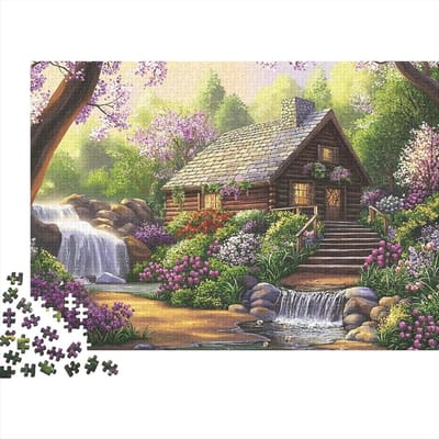 Houten Huisje Puzzel - Landschap Legpuzzel - Ontspannende Activiteit - Hoge Kwaliteit Karton - 1000 Stukjes - Niet gespecificeerd