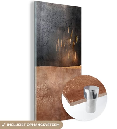 MuchoWow® Glasschilderij 60x120 cm - Schilderij acrylglas - Abstract - Goud - Design - Foto op glas - Schilderijen