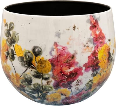 TS Collection - Bloempot Floral white - 15x12 - Metaal & Epoxy - Exclusieve woonitems voor binnen - Handgemaakt - Unieke print - Designed by Lammie