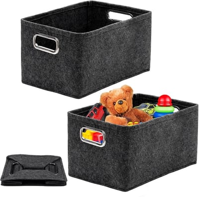 2 stuks opbergdozen van vilt, 30 x 20 x 20 cm opbergmand van vilt | opvouwbare opbergmand van vilt met handvat, opbergdoos van vilt voor kleding, handdoeken, toiletartikelen, babyartikelen