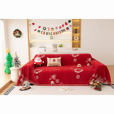Bankhoezen - Kerst Design - Chenille met Wit Feestelijke Print - witBescherming tegen Stof en Vlekken - Meerdere Maten Beschikbaar - Geschikt voor Banken en Sofa's - Bankonderdelen en Bankhoes Combinatie - Rode - 180*230cm