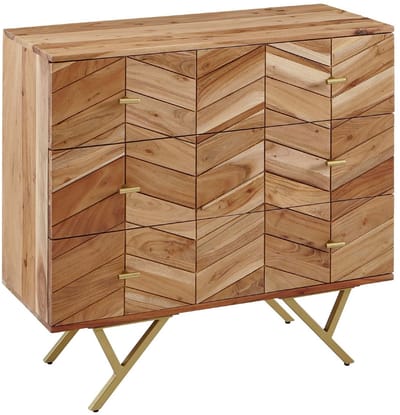 dressoir 90x86,5x40 cm massief acaciahout / metalen dressoir | Ladekast met 3 lades | Hoge ladekast van massief hout | Staande kast woonkamer
